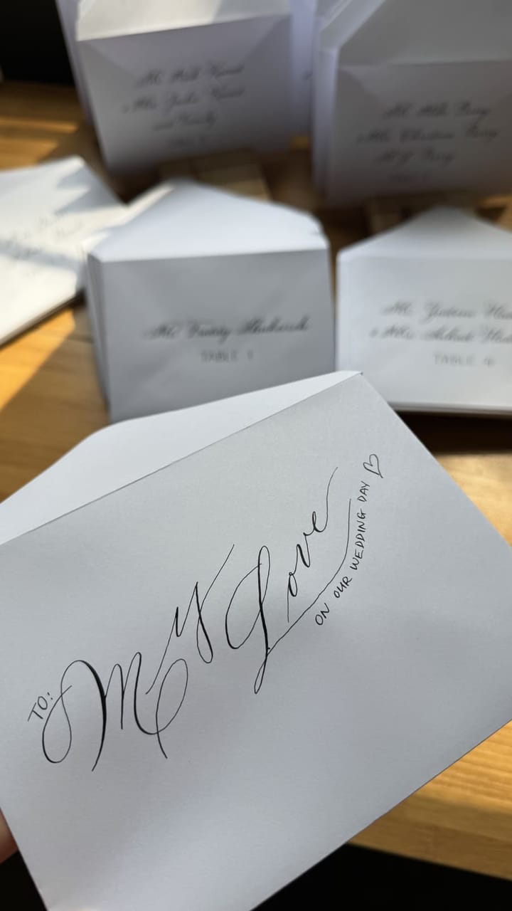 A hand-lettered envelope reading To: My Love, on our wedding day