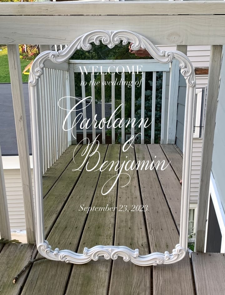 Vintage mirror wedding welcome sign